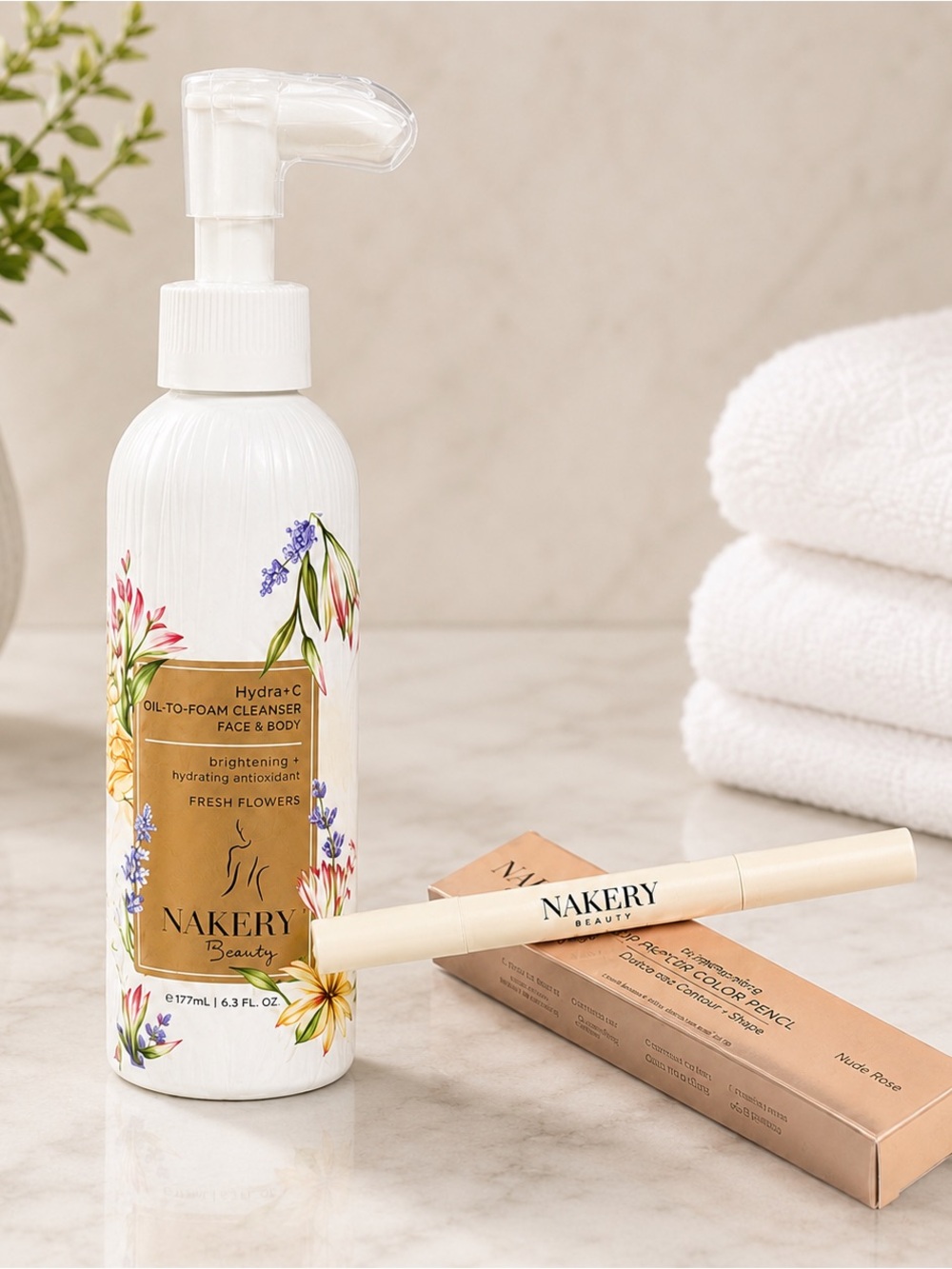 Nakery Beauty Bundle Hydrating Foam Cleanser + Lip Color Pencil Nude Rose - New